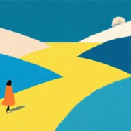 1인 사업자가 자동화를 도입하는 과정에서 마주치는 고민과 선택의 순간을 상징하는 일러스트