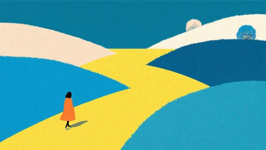 1인 사업자가 자동화를 도입하는 과정에서 마주치는 고민과 선택의 순간을 상징하는 일러스트