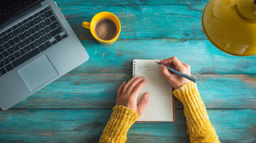 업무 흐름을 노트에 문서화하는 모습 - 자동화 준비 첫 단계